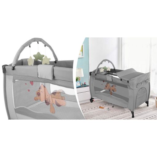 Patut de calatorie cu suport de schimbat scutece si arcada de jucarii, gri