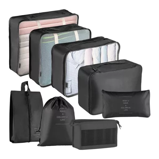 Set organizator pentru bagaje, 8 piese, negru