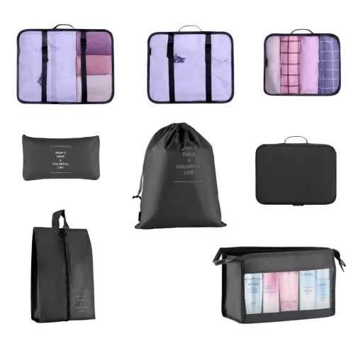 Set organizator pentru bagaje, 8 piese, negru