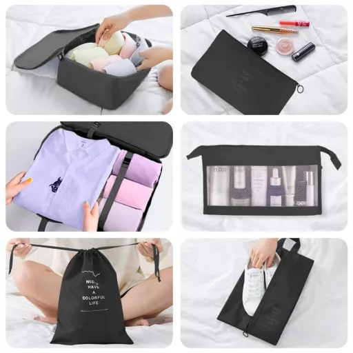 Set organizator pentru bagaje, 8 piese, negru