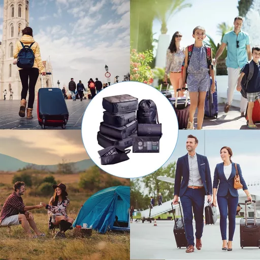 Set organizator pentru bagaje, 8 piese, negru