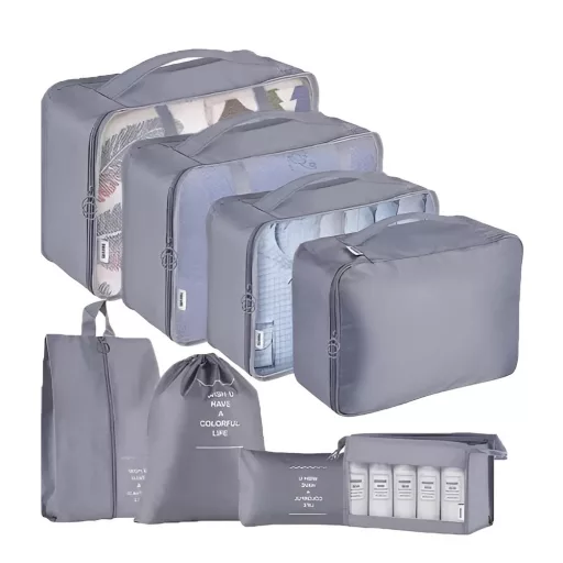 Set organizator pentru bagaje, 8 piese, gri