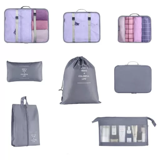 Set organizator pentru bagaje, 8 piese, gri