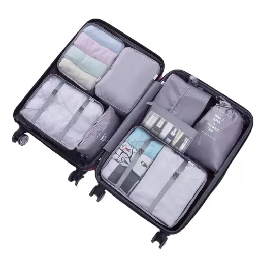 Set organizator pentru bagaje, 8 piese, gri