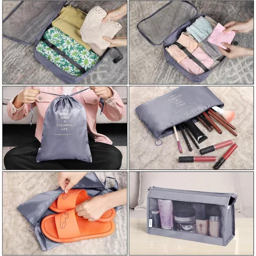 Set organizator pentru bagaje, 8 piese, gri