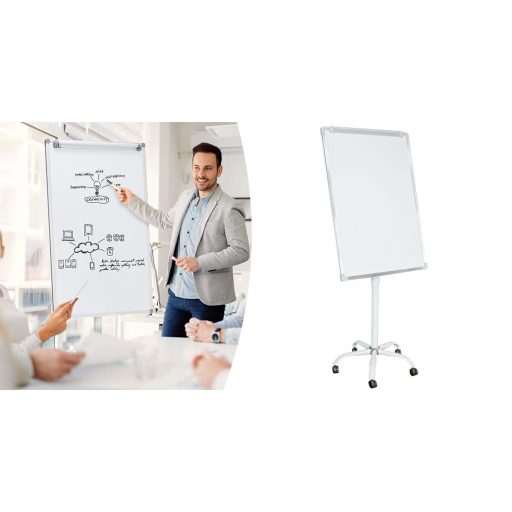 Tabla flipchart magnetica, pe roti, din plastic, 70x100 cm