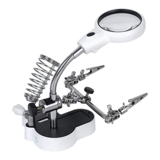 Suport pentru panou (a treia mână) cu lupă LED, 2 cleme și suport pentru fier de lipit