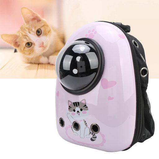 Rucsac pentru transportul animalelor de companie, roz cu model pisicuță