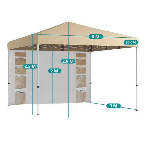 Pavilion cu Perete Posterior și Buzunare 3x3x2.8 m, Bej