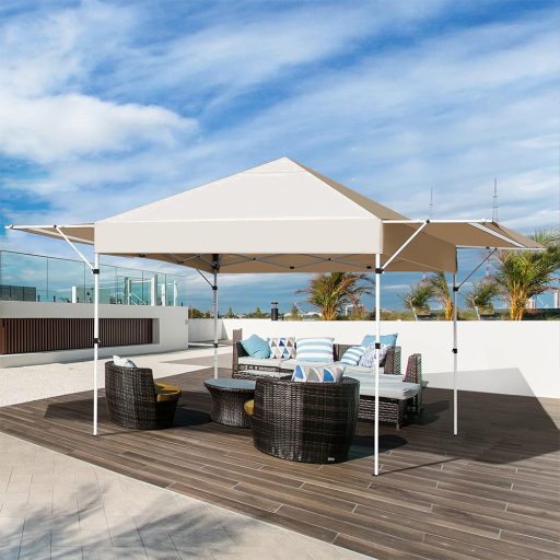 Pavilion cu prelată de umbrire și perete posterior parțial, bej