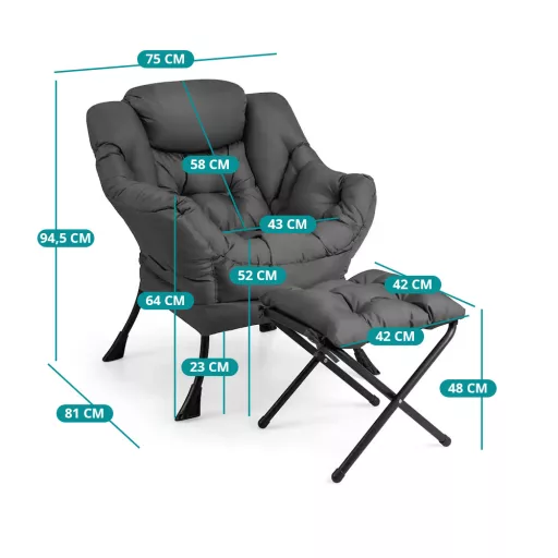 Fotoliu relaxant cu suport pentru picioare, gri închis