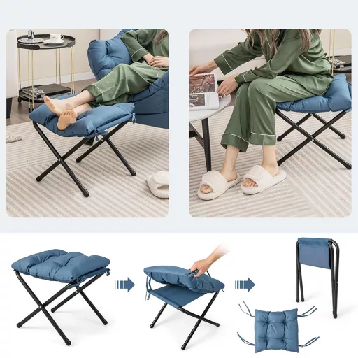 Fotoliu relaxant cu suport pentru picioare, albastru