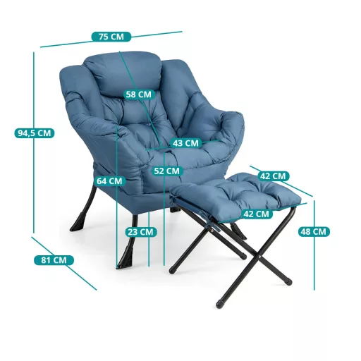 Fotoliu relaxant cu suport pentru picioare, albastru