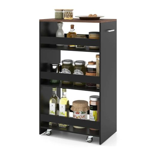 Cărucior de depozitare cu 4 nivele, negru