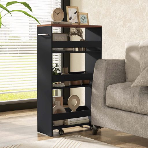 Cărucior de depozitare cu 4 nivele, negru