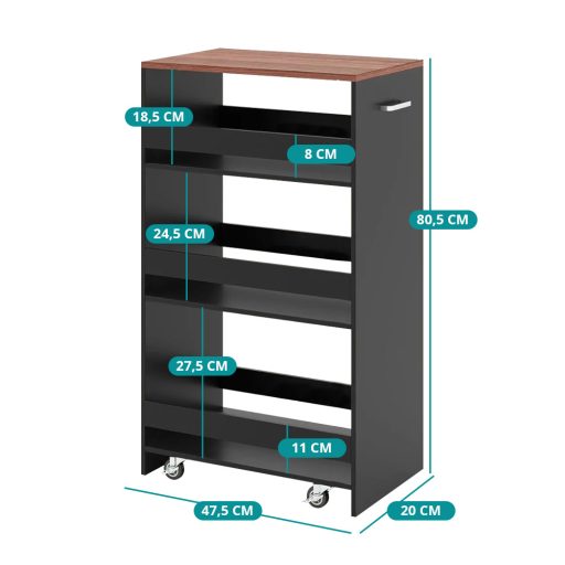 Cărucior de depozitare cu 4 nivele, negru