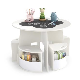   Masă pentru copii 4 persoane cu depozitare, suprafață de scris