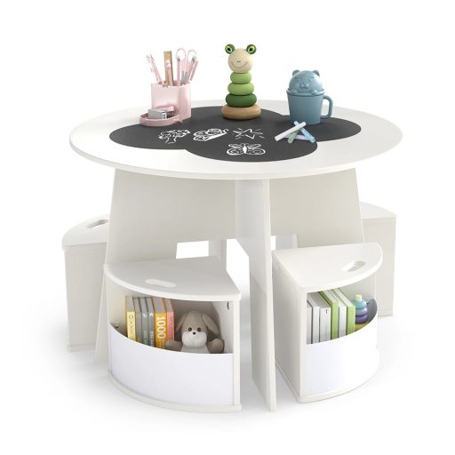 Masă pentru copii 4 persoane cu depozitare, suprafață de scris