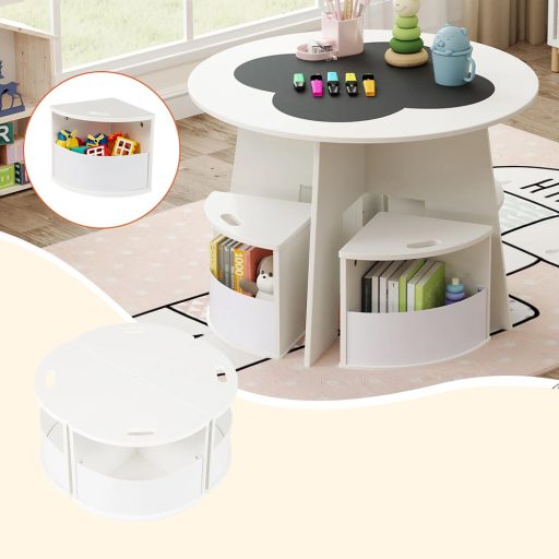 Masă pentru copii 4 persoane cu depozitare, suprafață de scris