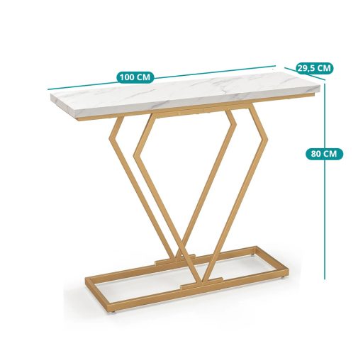 Masă de consolat formă diamant cu blat din marmură artificială