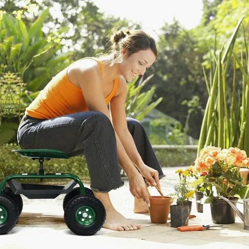 Carucior de Grădină Mobil cu Scaun