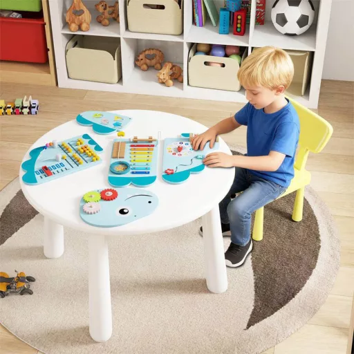 Tablă interactivă pentru copii albastră cu dinozaur