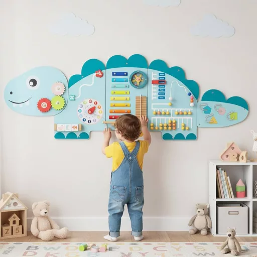 Tablă interactivă pentru copii albastră cu dinozaur