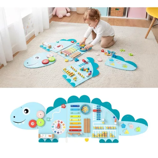 Tablă interactivă pentru copii albastră cu dinozaur