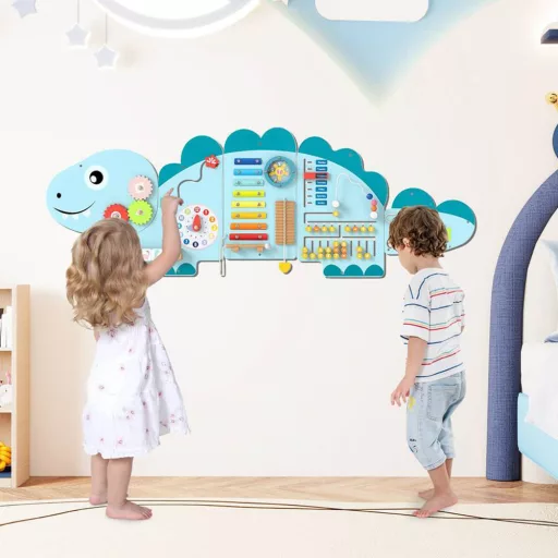 Tablă interactivă pentru copii albastră cu dinozaur