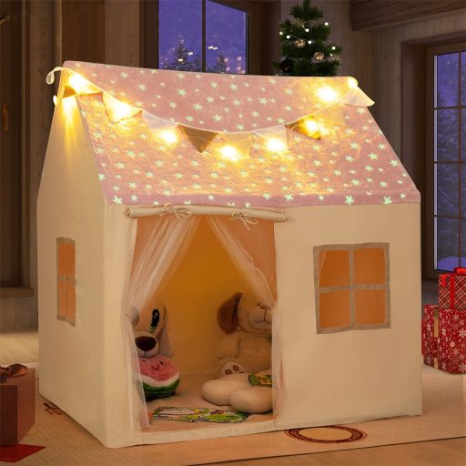 Căsuță de joacă pentru copii cu șirag luminos, roz