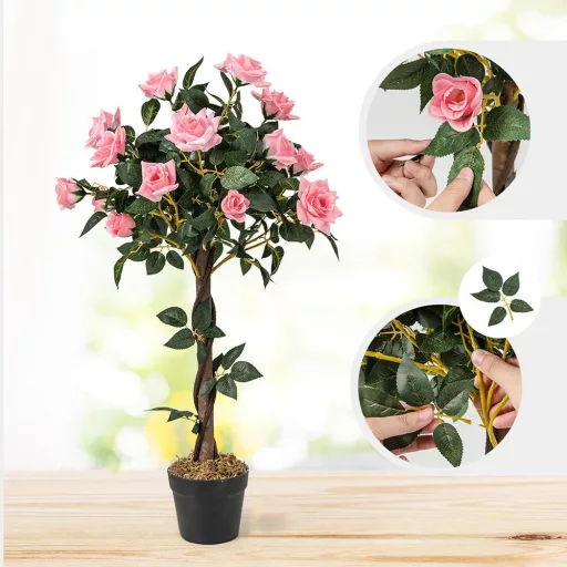 Copac de trandafiri artificial, 93 cm