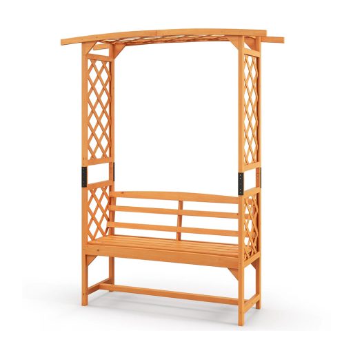 Pergolă de trandafiri din lemn de pin cu băncuță