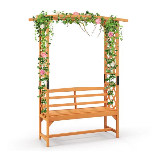 Pergolă de trandafiri din lemn de pin cu băncuță