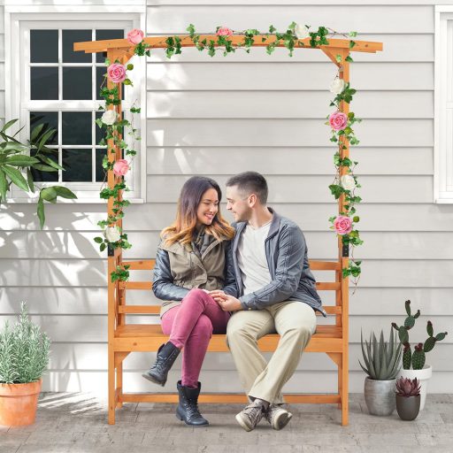 Pergolă de trandafiri din lemn de pin cu băncuță
