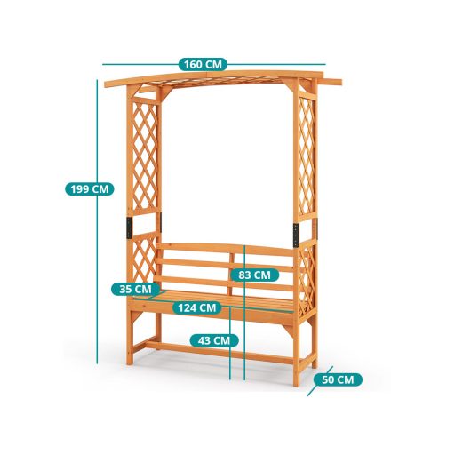 Pergolă de trandafiri din lemn de pin cu băncuță