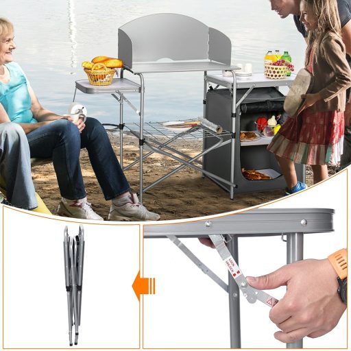 Masă pliabilă pentru camping cu depozitare