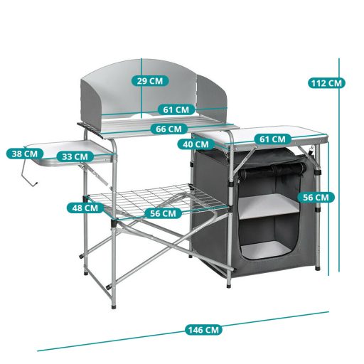 Masă pliabilă pentru camping cu depozitare