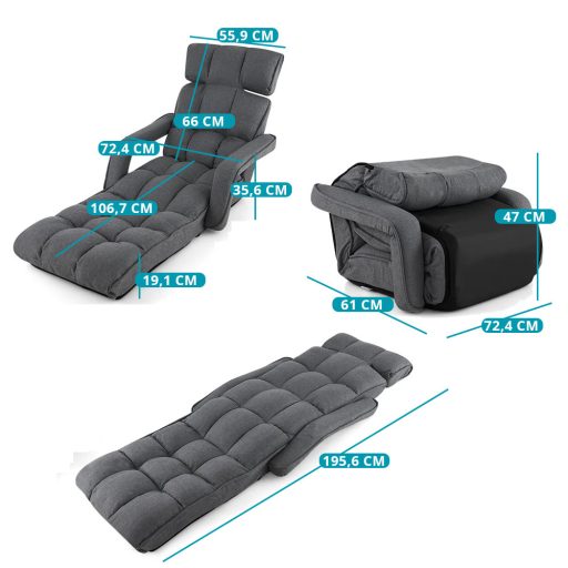 Sofa Pat cu Saltea Pliabilă și 6 Poziții Reglabile