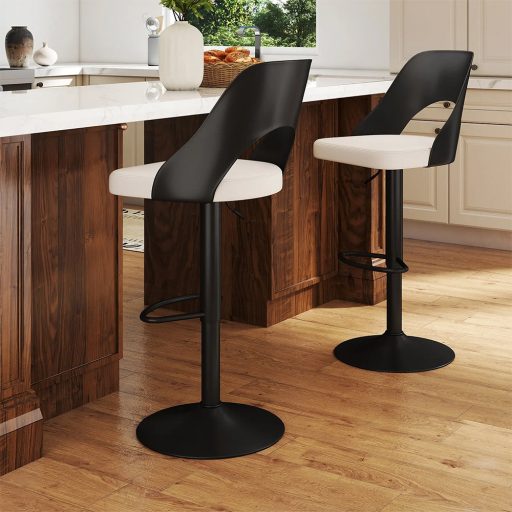 Scaune de bar moderne set 2 bucăți, alb-negru
