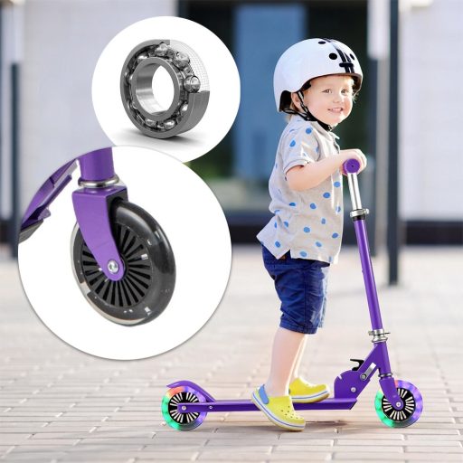 Trotinetă pentru copii pliabilă din aluminiu cu roți LED, violet