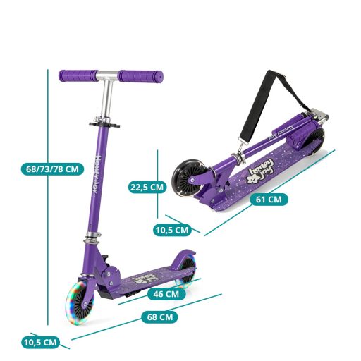 Trotinetă pentru copii pliabilă din aluminiu cu roți LED, violet
