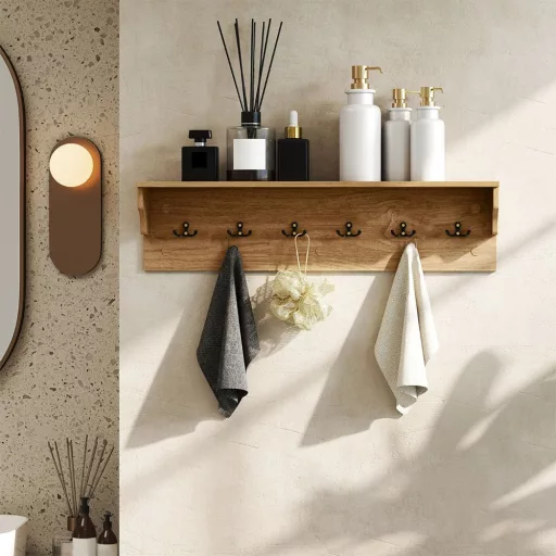 Raft de perete cu 6 cârlige, natural