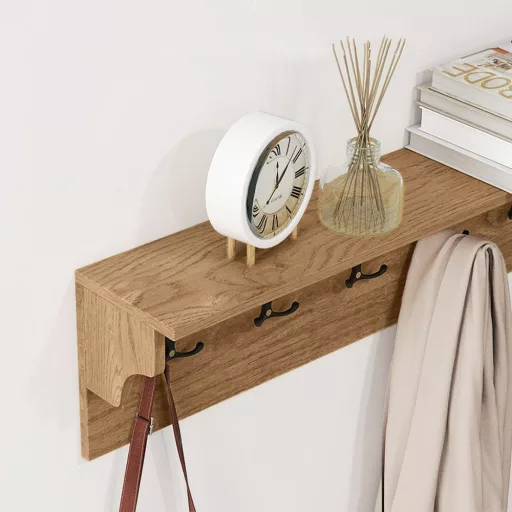 Raft de perete cu 6 cârlige, natural