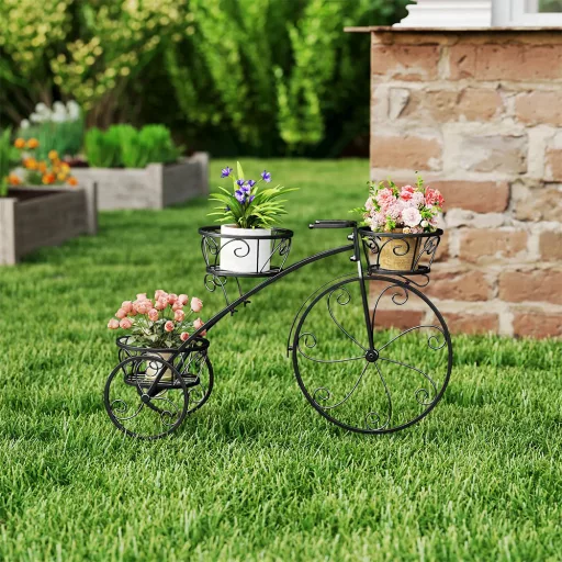 Jardinier metalic în formă de bicicletă