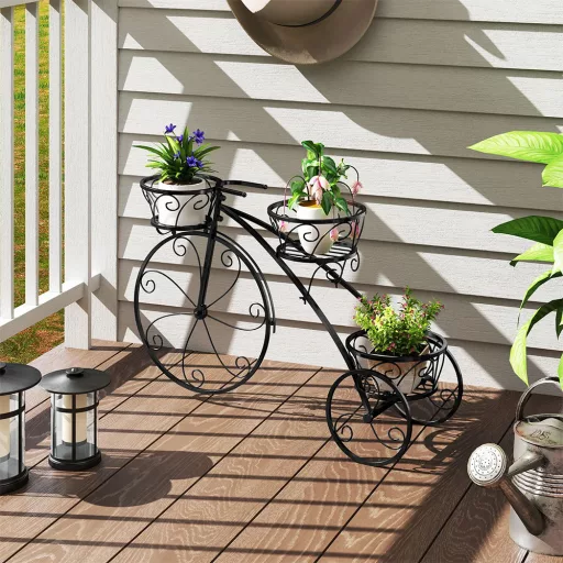 Jardinier metalic în formă de bicicletă