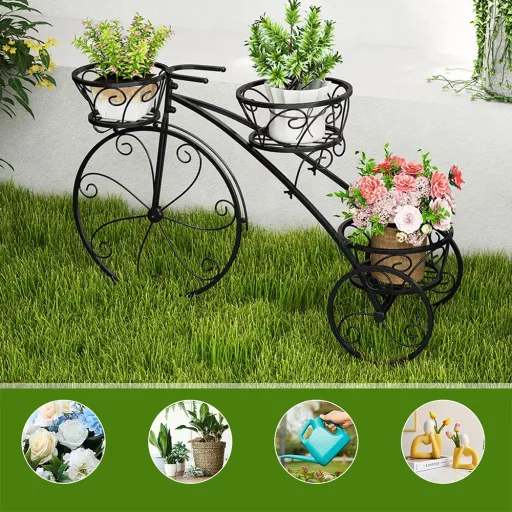 Jardinier metalic în formă de bicicletă