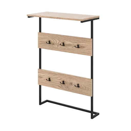 Suport de perete cu 6 cârlige și raft, natur