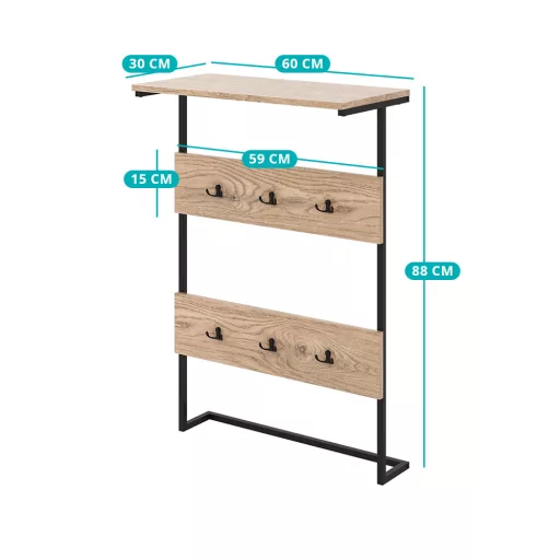 Suport de perete cu 6 cârlige și raft, natur