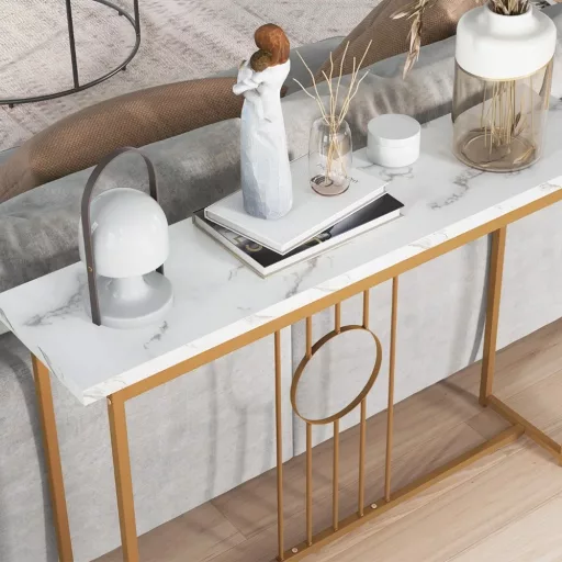 Masa de hol modernă cu blat din marmură artificială