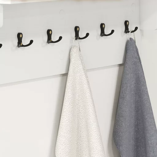 Raft de perete cu 6 cârlige, alb